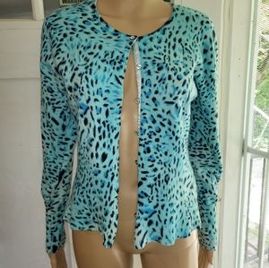 LouLou blue leopard print wool cardigan size small
